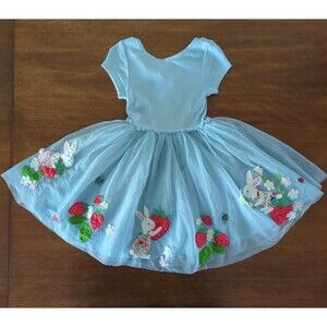 Mini Boden Girls Katie Appliqué Tulle Bunny Dress short sleeve Size 4/5 GUC